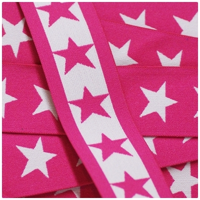 Gummiband mit Sternen, 40mm, weiss/pink