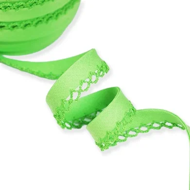 Schrägband mit Häkelborte, uni lime