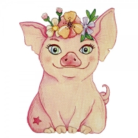 Safuri Bügelbild Schwein mit Blumen