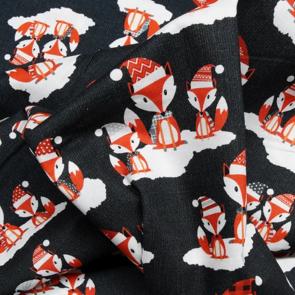 Baumwolle Noel Forest Foxy Friends Black