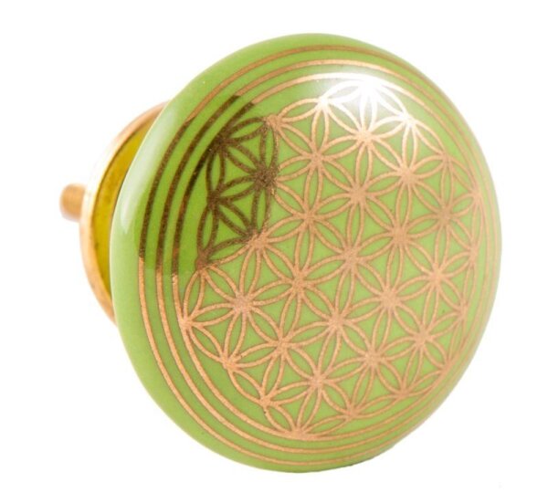 Möbelnopf mit Blume des Lebens – Lime