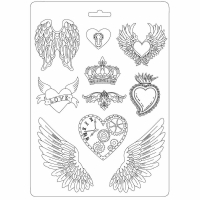 Stamperia Giessform A4 Flügel, Herzen und Kronen
