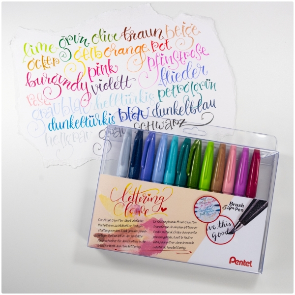 Pentel Brush Sign Pen 12er Set Pastellfarben