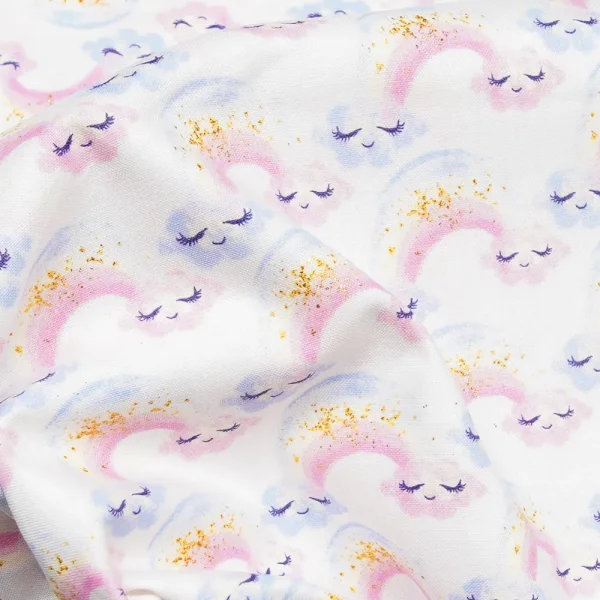 3 Wishes Fabric Baumwolle Regenbogen und Wolken Weiss