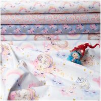 3 Wishes Fabric Baumwolle Regenbogen und Wolken Weiss