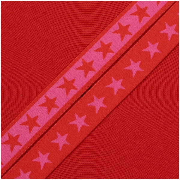 Gummiband mit Sternen 20mm Pink/Rot