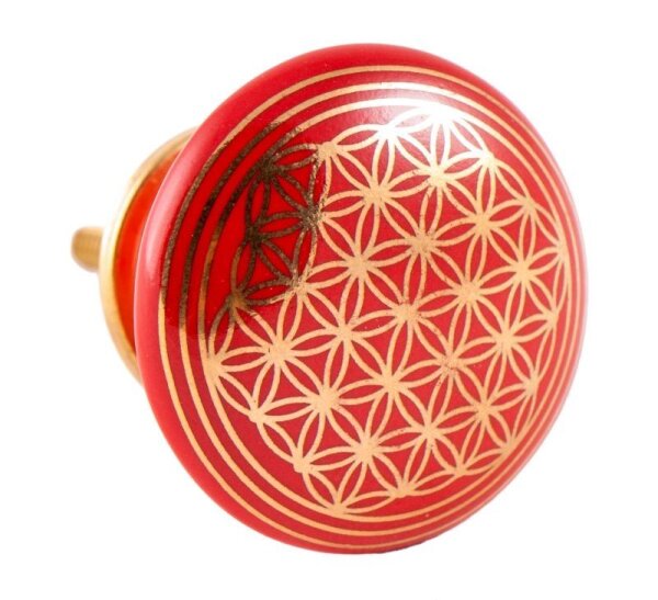 Möbelnopf mit Blume des Lebens – Rot