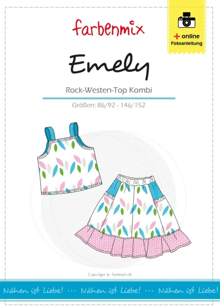 Farbenmix Schnittmuster EMELY Rock & Top 86/92–146/152