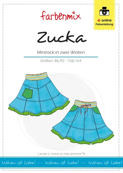Farbenmix Schnittmuster ZUCKA Kinderrock 86/92–158/164
