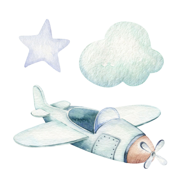 Safuri Bügelbild-Set Flugzeug, Wolke, Stern