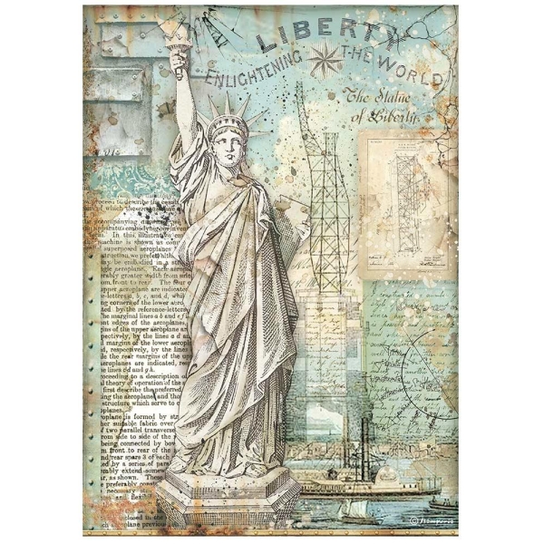 Stamperia Reispapier A4 Sir Vagabond Aviator Statue of Liberty