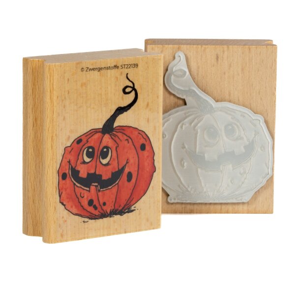 Zwergenstoffe Holzstempel Happy Halloween Kürbis