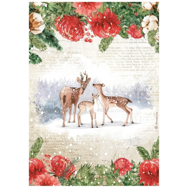 Stamperia Reispapier A4 Home For The Holidays Deer