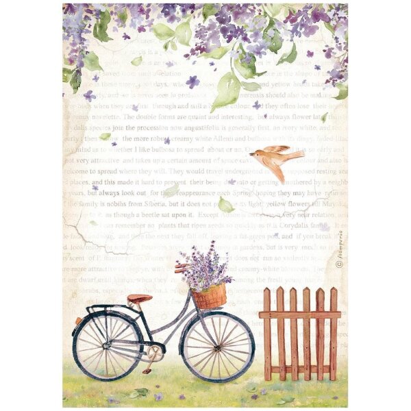 Stamperia Reispapier A4 Create Happiness Welcome Home Bycicle