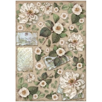 Stamperia Reispapier A4 Vintage Library Flowers and Letters