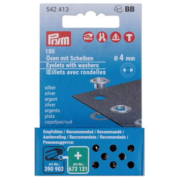 Prym 100 Stk Ösen und Scheiben 4 mm – Silber