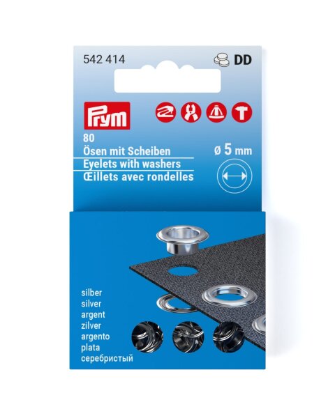 Prym 80 Stk Ösen und Scheiben 5 mm – Silber