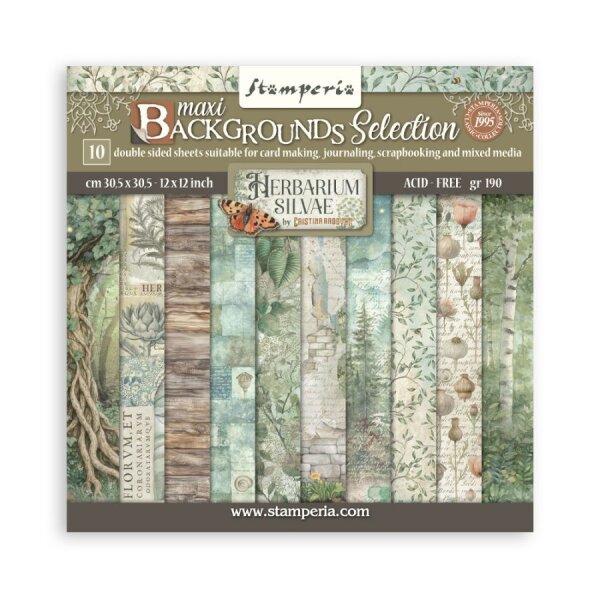 Stamperia Scrapbooking Block 12x12 inch - Herbarium Silvae Background Selection