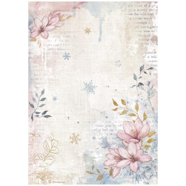 Stamperia Reispapier A4 Create Happiness Dewdrops Flower Corner