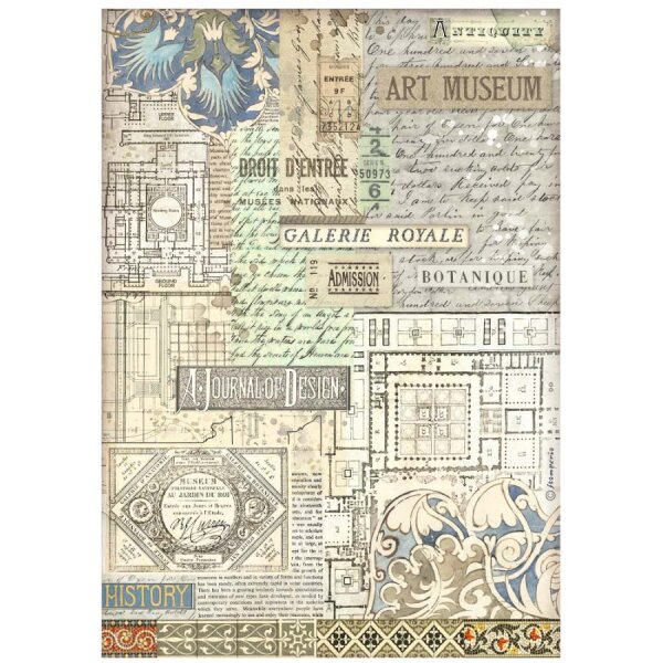 Stamperia Reispapier A4 Art of Travelling museum background