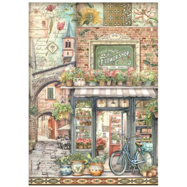 Stamperia Reispapier A4 Art of Travelling farmers market