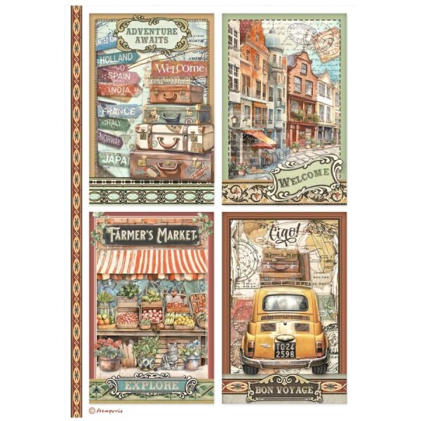 Stamperia Reispapier A4 Art of Travelling Cards