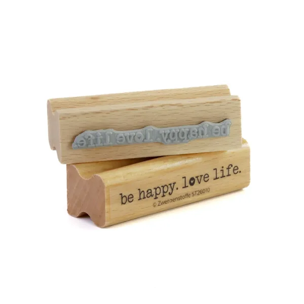 Zwergenstoffe Textstempel «be happy. love life.»
