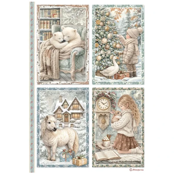 Stamperia Reispapier A4 White Christmas 4 Cards