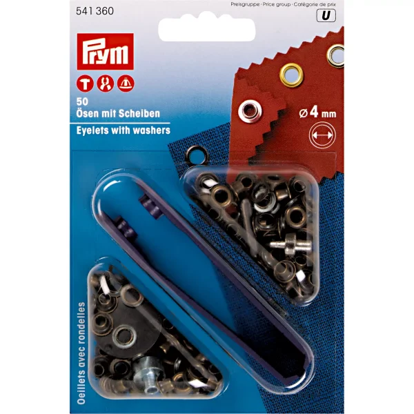 Prym Ösen mit Scheiben 4 mm Altmessing – 50 Stück