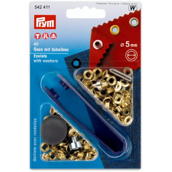 Prym 40 Stk Ösen mit Scheiben 5 mm – Gold