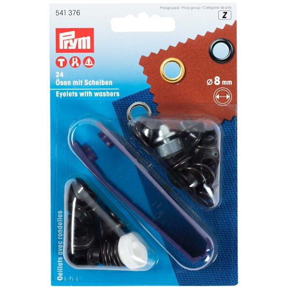 Prym 24 Stk Ösen und Scheiben 8 mm – Schwarz