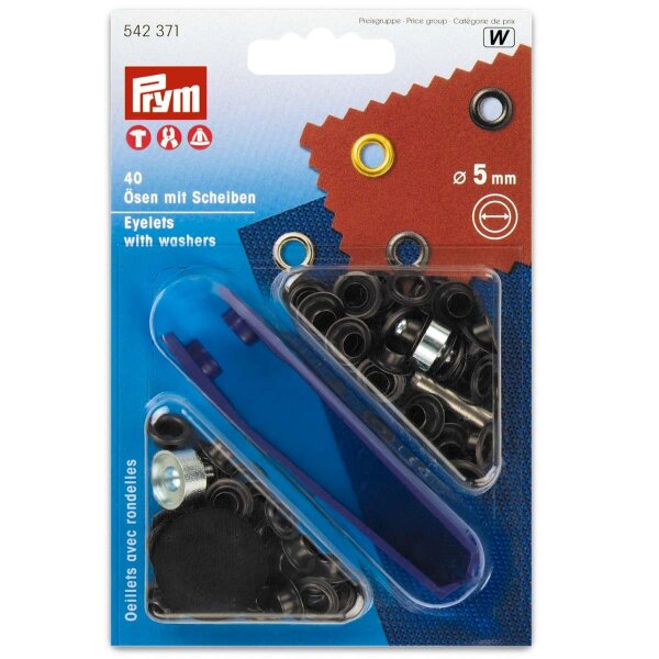 Prym 40 Stk Ösen mit Scheiben 5 mm – Schwarz